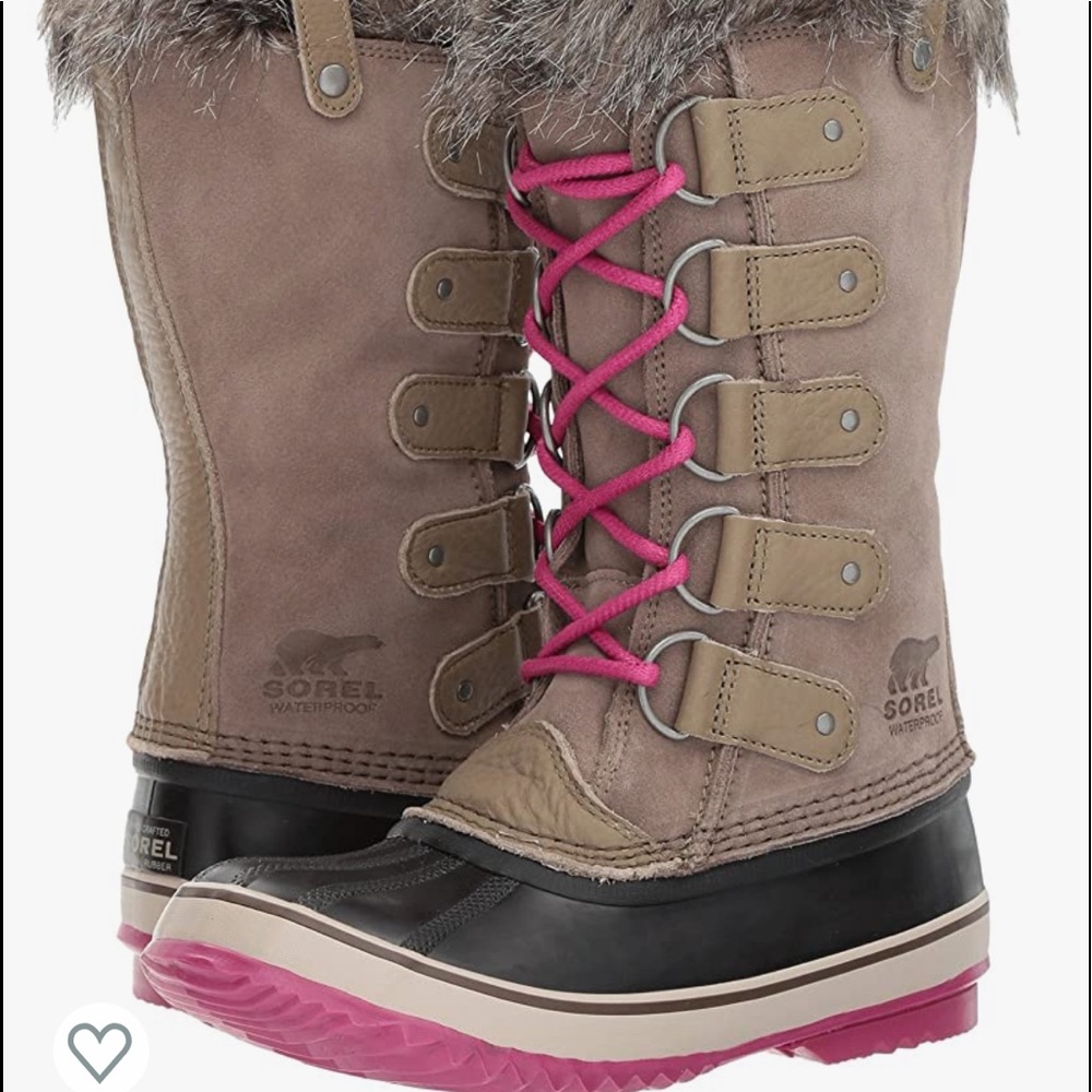 SOREL Joan Of Arctic Faux Fur Lined Suede Pebble Deep Blush Boots Wool Liner  8
